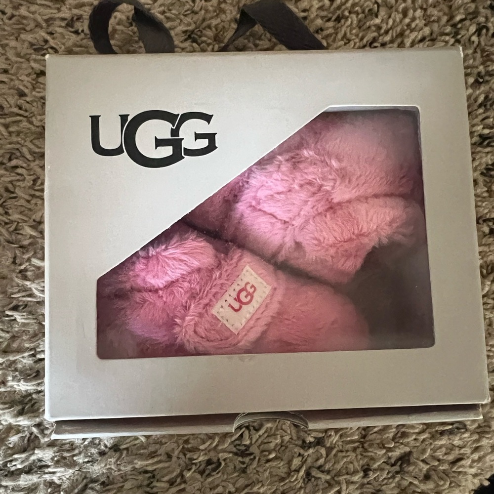 UGG Pink Fuzzy Infant Booties Bieber